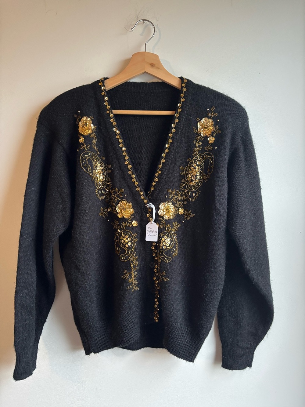 Navy Cardigan with Gold Sequins and Embellishment